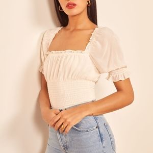 Reformation Sadey top puff sleeve milkmaid top